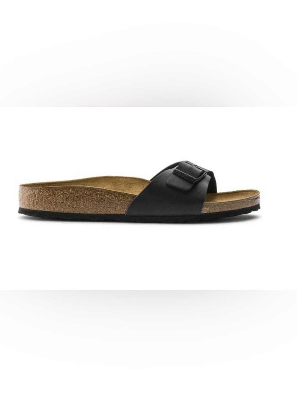 Birkenstock Madrid Black Single-Band Cork Footbed Slide